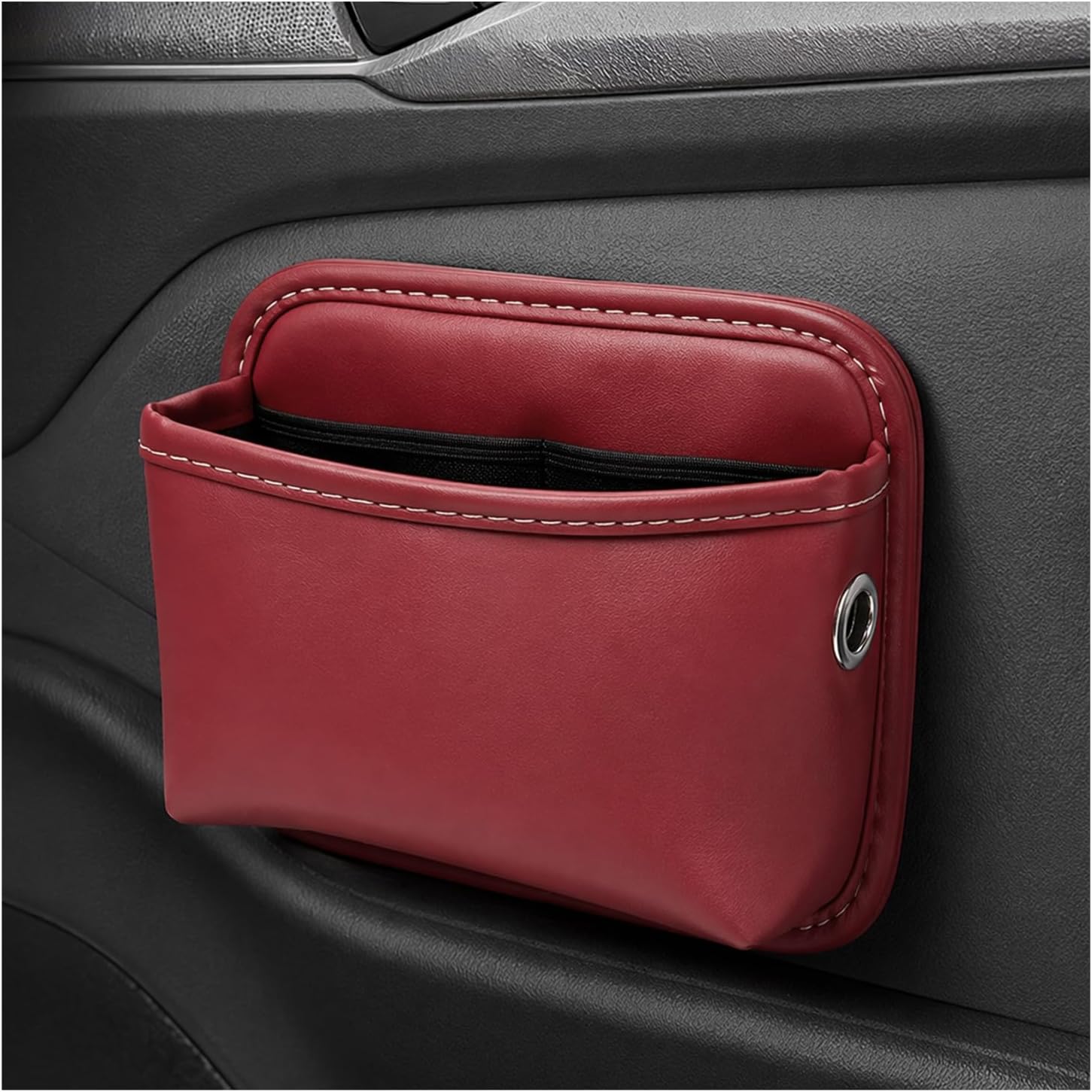 Car Seat Side Storage Pocket, Waterproof Leather Console Side Storage Bag with Card Holder, Multifunctional Phone & Sunglasses Pocket Bag for Car Door Seat Console (Red)