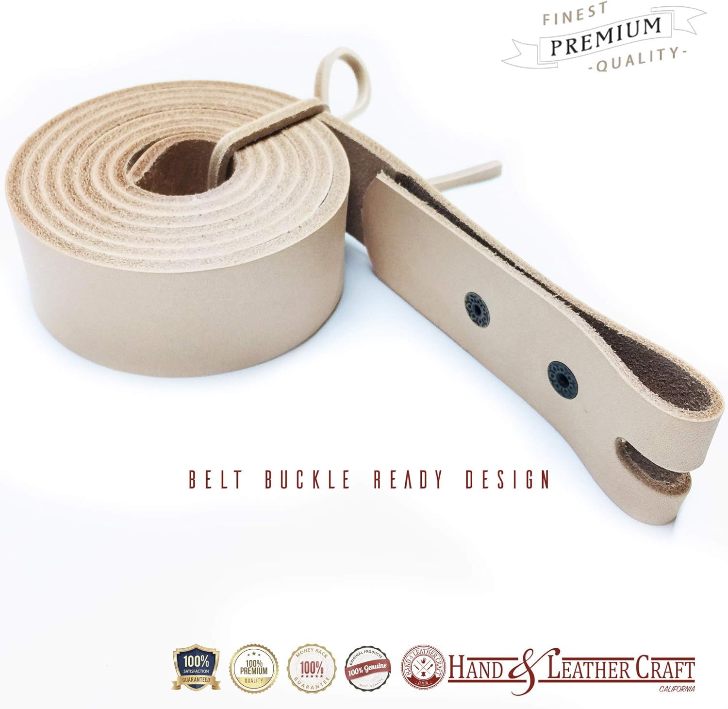 Veg-Tan Leather Cowhide Natural Belt Blanks with Snaps, 55" Long Premium Quality (2")