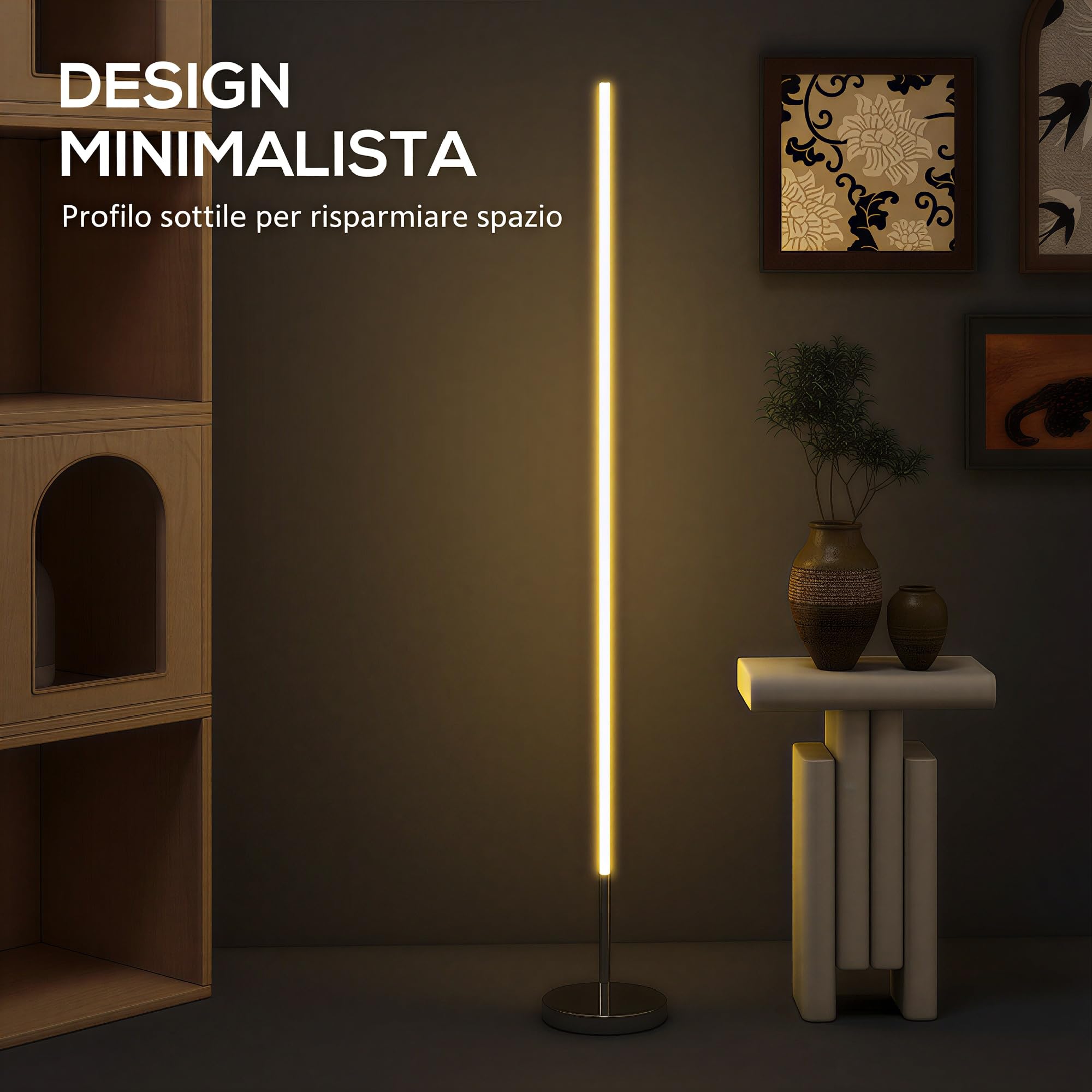 HOMCOM Lampada da Terra LED Alta 150 cm Luminosità Regolabile Argento | Temperatura Colore Regolabile, Telecomando Magnetico, Timer, Interruttore a Pedale
