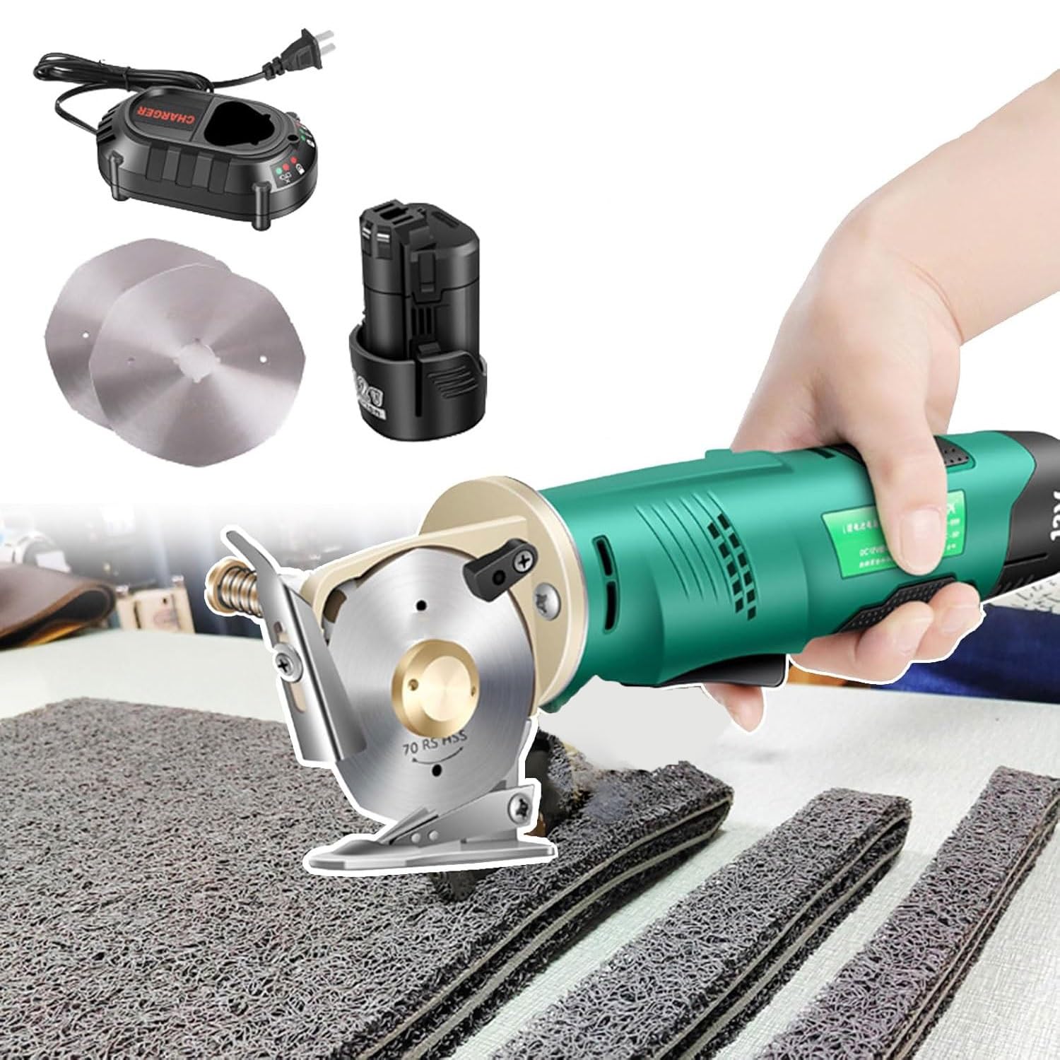FHRKA Cordless Electric Rotary Fabric Cutting Machine Multi-Layer Cloth Scissor,4000mAH Battery,2.5cm/3.3cm Cutting Thickness (25mm)