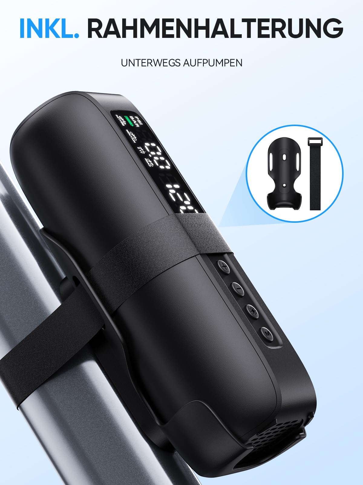 GPUTEK BG02 Luftpumpe Fahrrad 150PSI Elektrische Fahrradpumpe mit Rahmenmontage 5 Modi und 5200mAh Akku Elektrische Luftpumpe für Schrader Presta Dunlop Ventile Fahrradreifen
