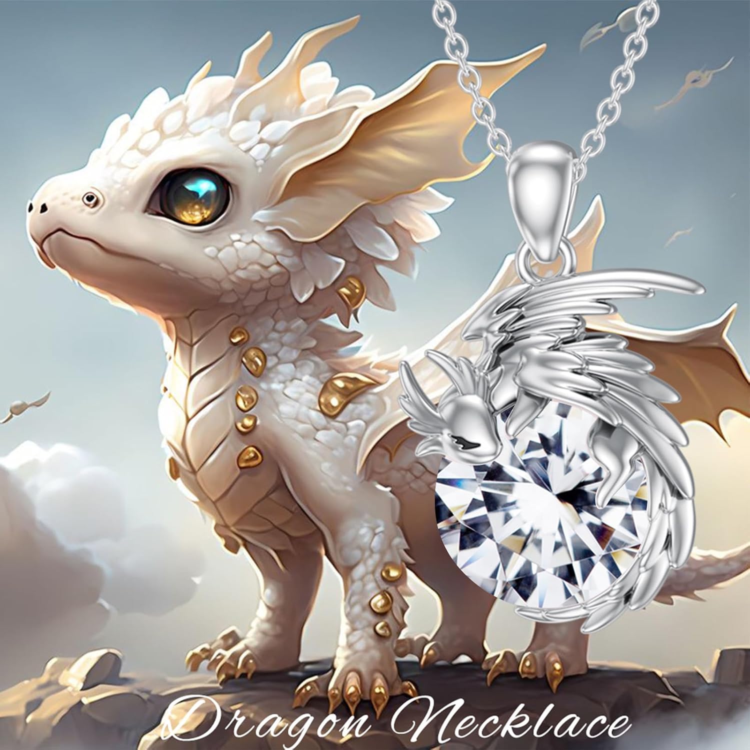 LONAGO Dragon Necklace with Birthstone Sterling Silver Wyvern Dragon Pendant Necklace Gift for Women - Image 5