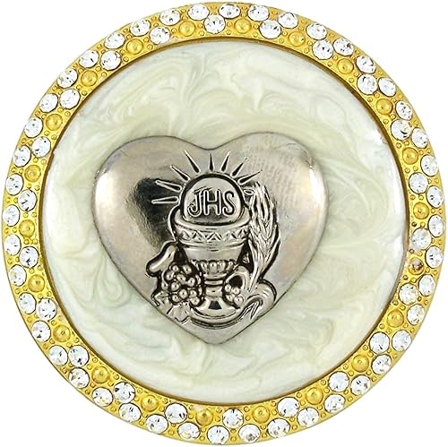 Miniatura 3 de Needzo Rosario de la primera comunión de cristal transparente con tapa de cáliz IHS en tono dorado, 2 1/8 pulgadas