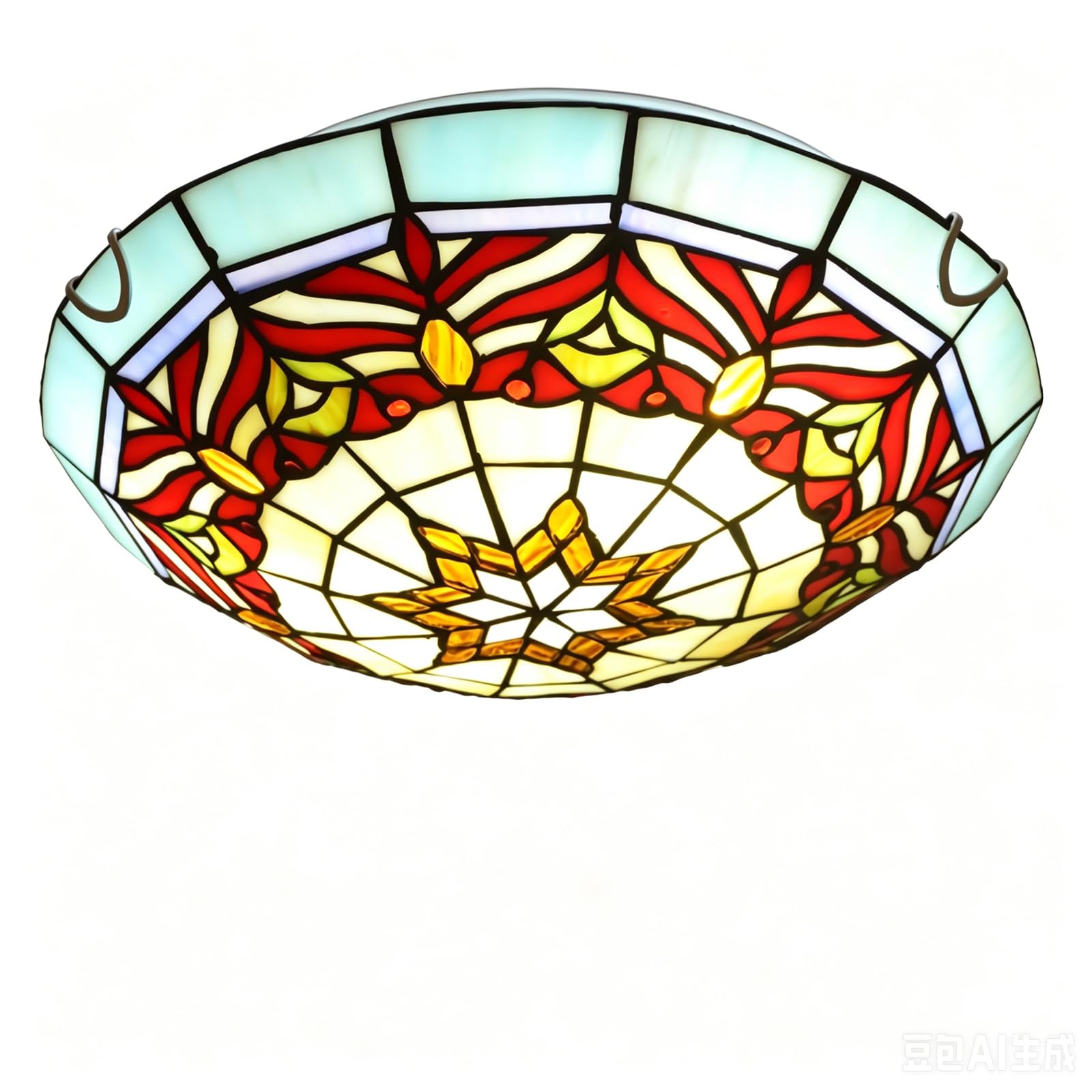 CNSXHAO Tiffany Style Ceiling Light Fixtures Flush Mount, Vintage Stained Glass Hallway Ceiling Lamp, E27 Bulb Retro Round Shade Chandeliers for Bedroom Living Room Kitchen,40cm