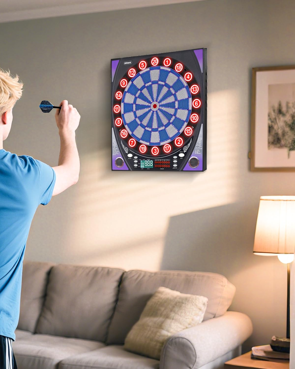 Dartscheibe Elektronisch mit Heller Punkteanzeige, Mehreren Spielen und robustem Design - perfekt für Familienspaß und Wettbewerbe - inklusive Soft Tip mit 12 Darts
