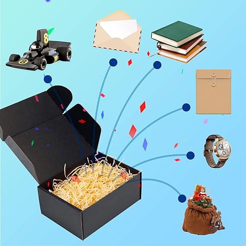 Miniatura 5 de Paquete de 25 cajas de envío, 6 x 6 x 2 pulgadas, caja pequeña de cartón corrugado para envíos de negocios, regalos, decoraciones, papel kraft azul
