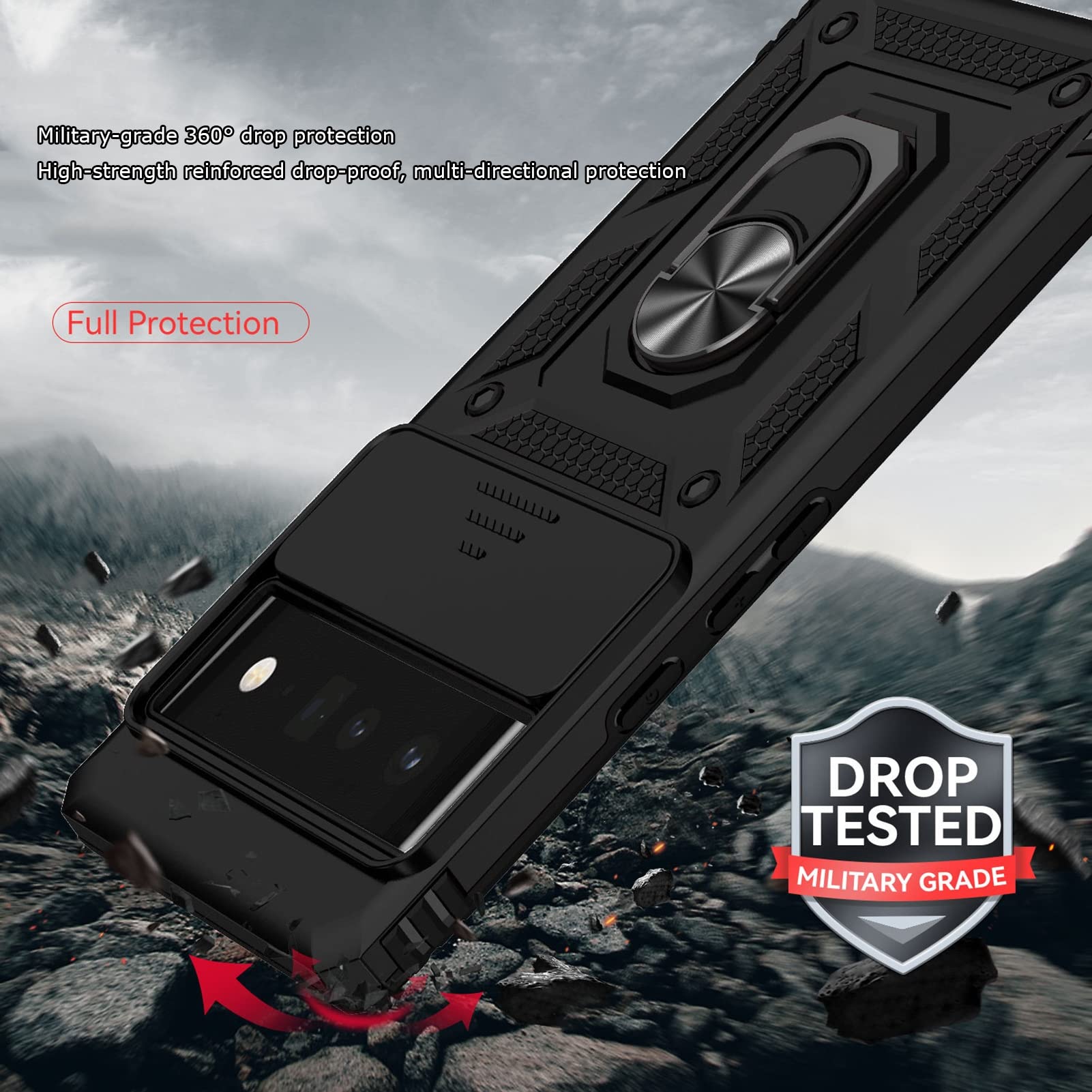 LVCRFT Custodia per Google Pixel 7/Pixel 7 Pro, guscio in TPU a prova di caduta di grado militare, con cavalletto integrato, protezione antiurto durevole per cellulare, C, Pixel 7