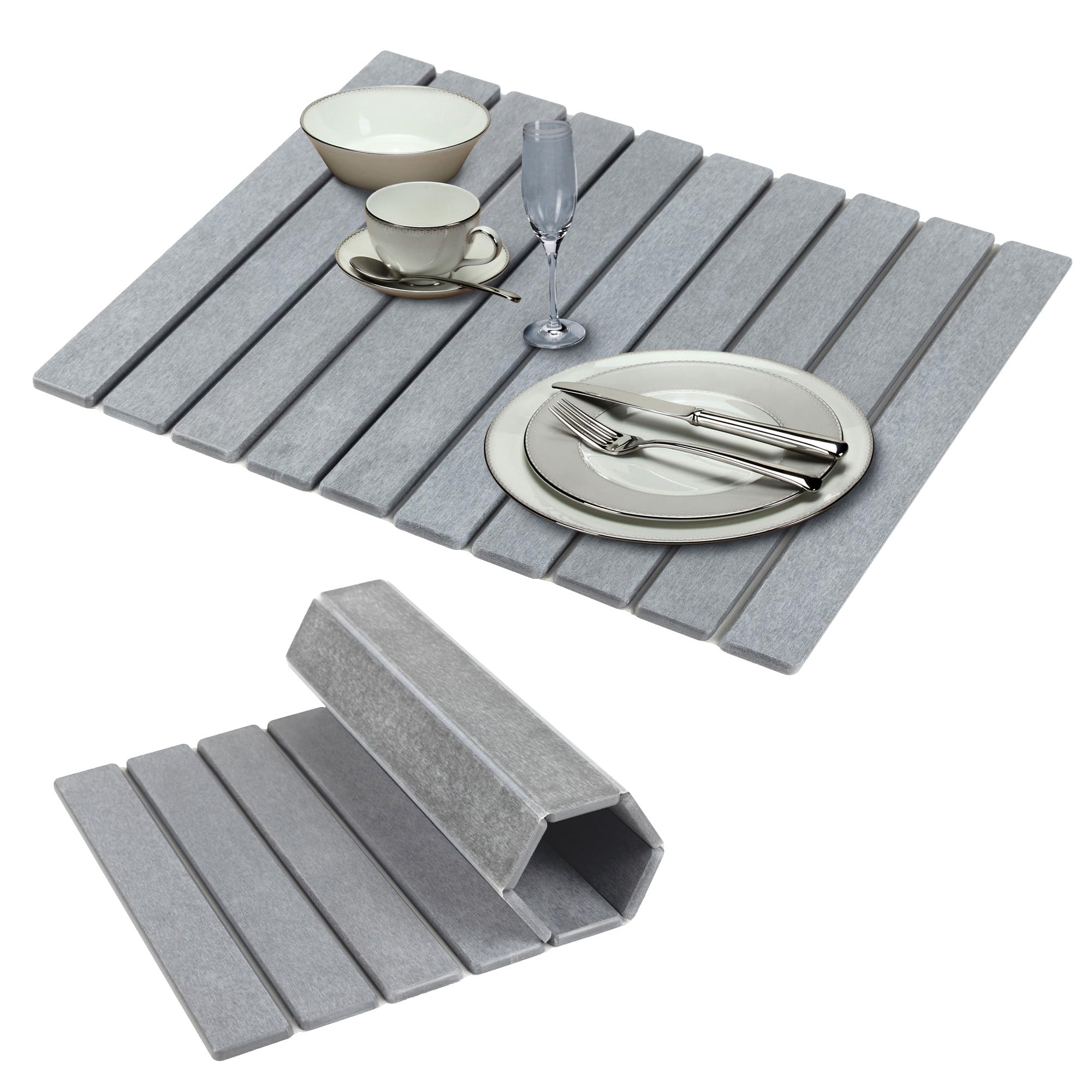 Foldable Stone Dish Drying Mat, 24"(L)×16"(W) Fast Dry Water-Absorbent Collapsibl Eco-Friendly Diatomaceous Earth Dish Drying Mats for Dishes,