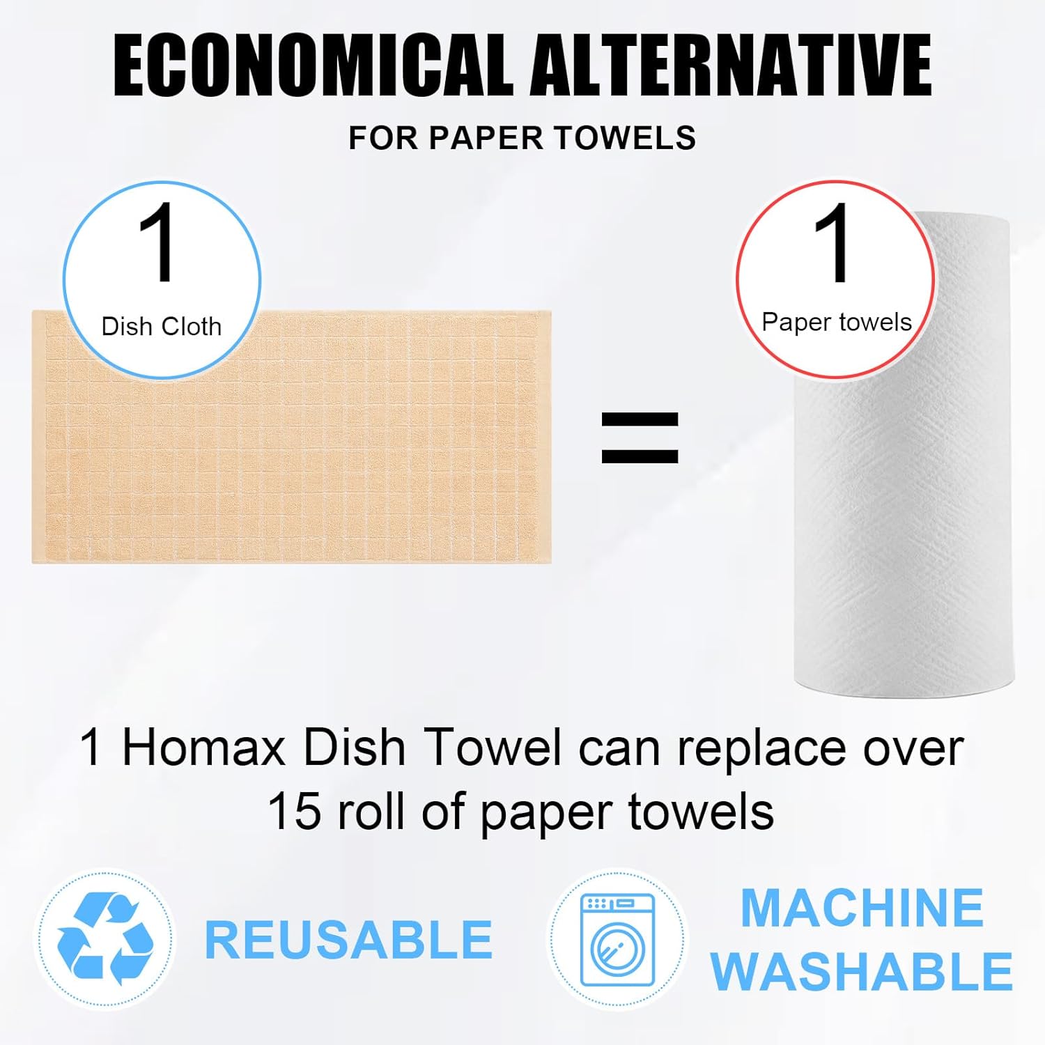 Homaxy 100% Cotton Terry Kitchen Towels(Apricot, 13 x 28 inches), Checkered Designed, Soft and Super Absorbent Dish Towels, 6 Pack