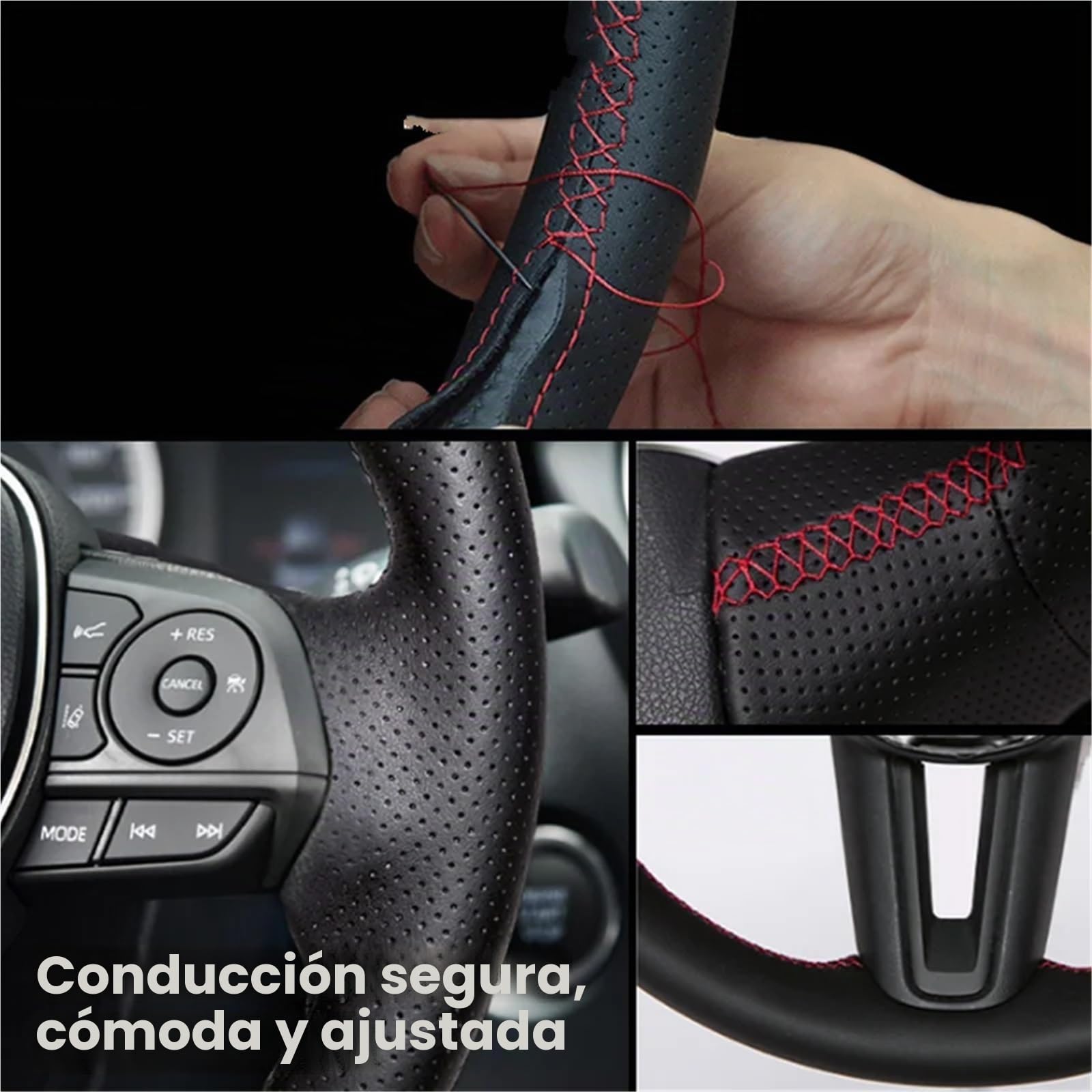 Funda Volante Coche DZSYINGCHUSM Para Mercedes-Benz Viano W639 Vito 2003-2014 Sprinter 2006-2013 Cubierta Trenzada Volante Coche Accesorios Cuero Microfibra 38 cm Red Blue Thread