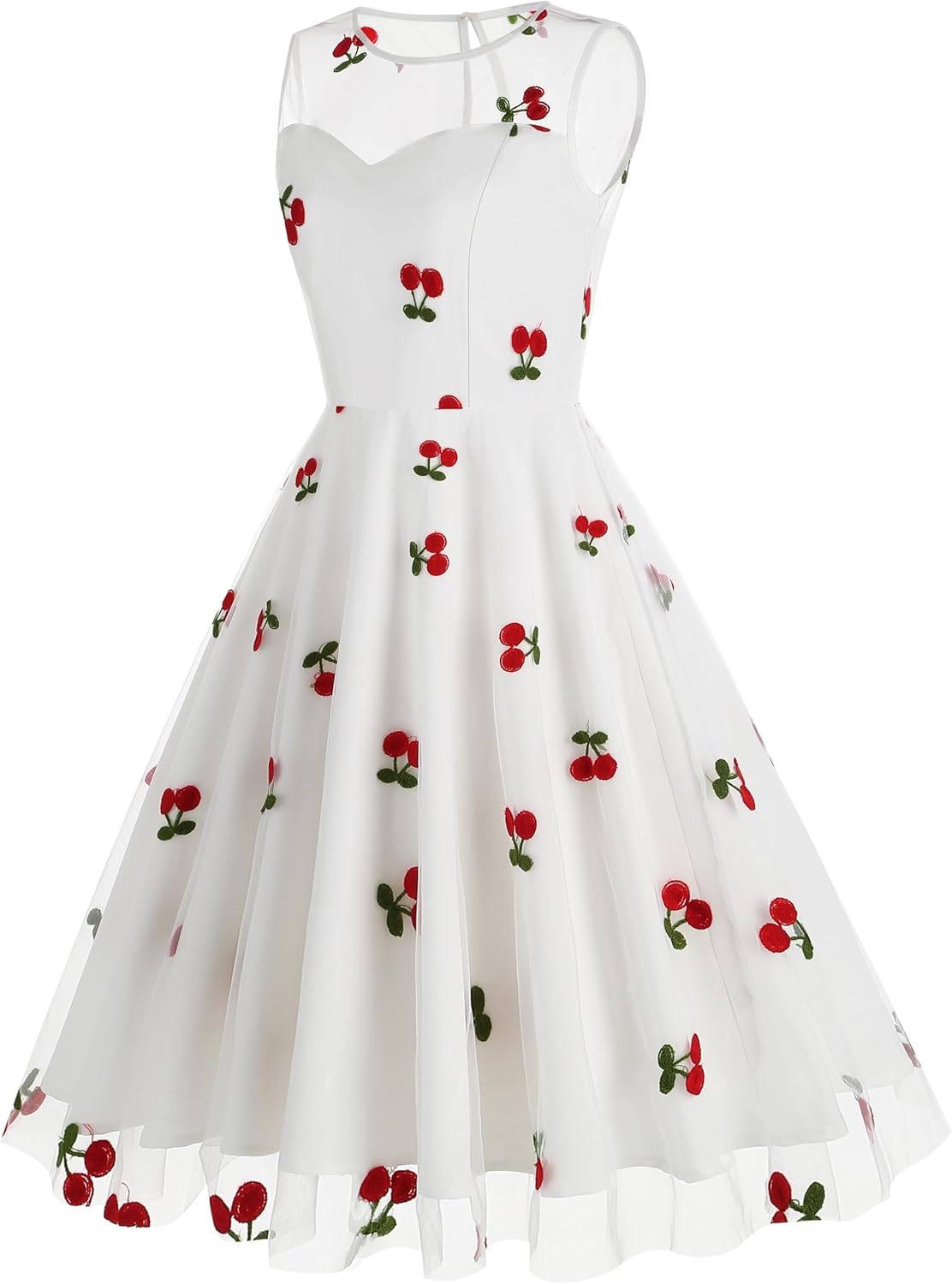 Vintage 1950s Cherry Print Dress - White Swing Dress for Women - Retro Cocktail Party Dress - 2XL - Image 2