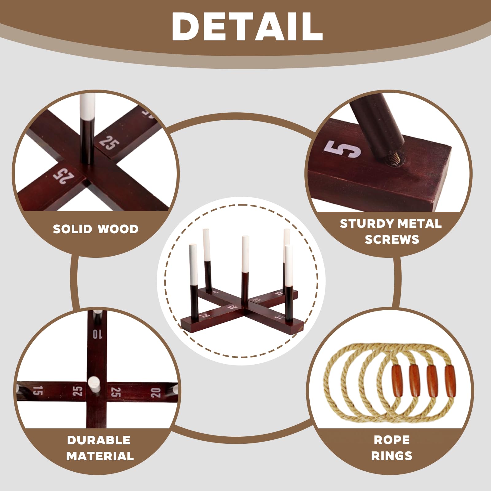 EMLRME Outdoor Yard Games, Ring Toss Games for Adults and Family, Wood Ring Toss Game for Backyard, Camping,Party