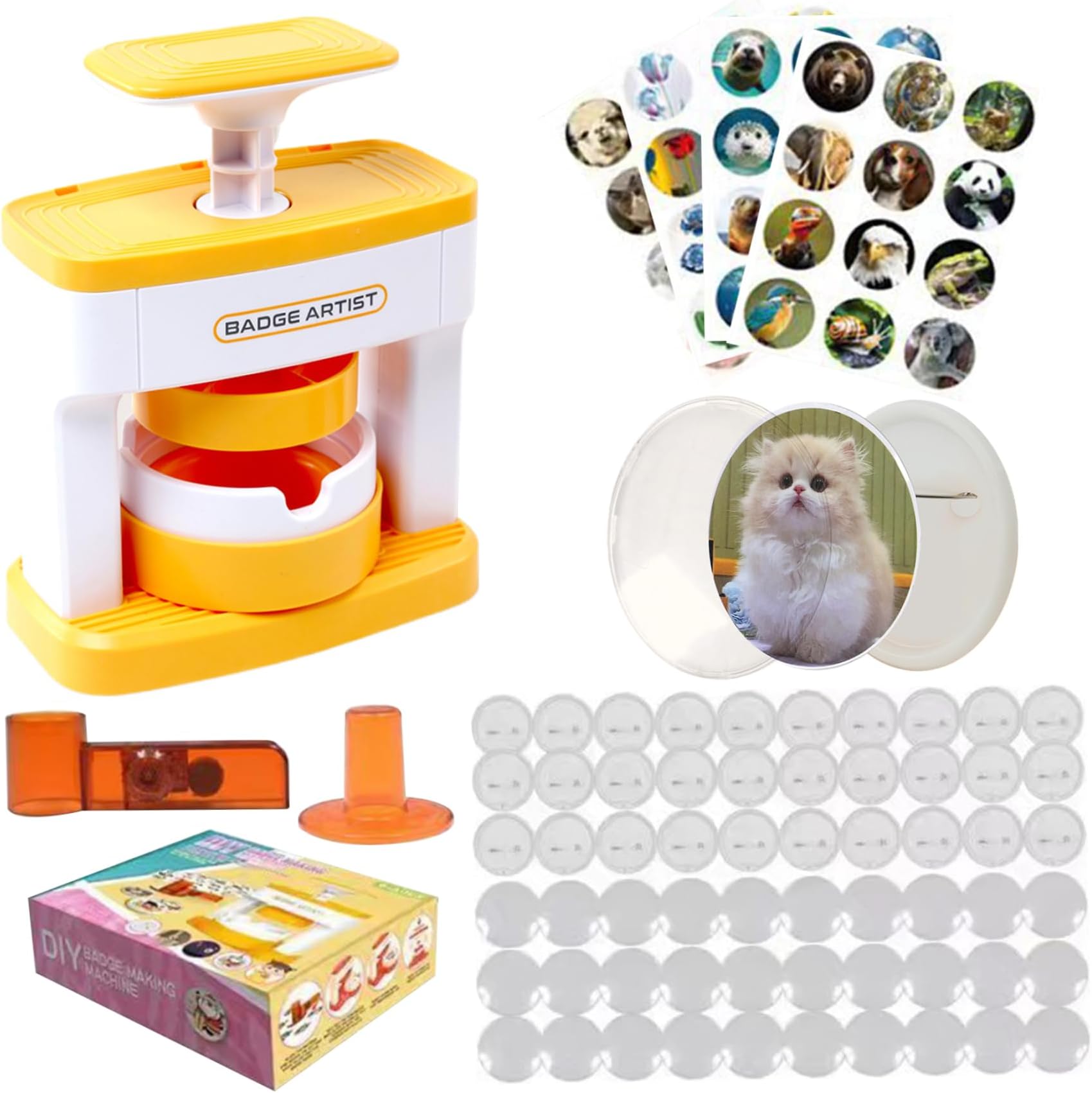 Badge Maker Kids Pin Maker 1 Set DIY Round Button Maker with 48 Patterns and 48 Button Parts Cute Press Pin Maker Badge Making Machine Gift for Kids Girls
