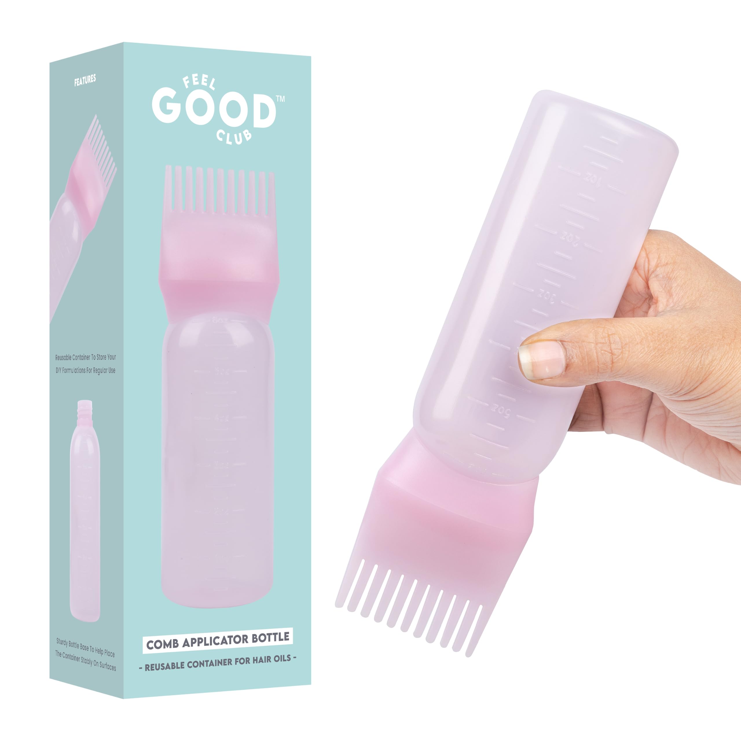 Feel Good Club Hair Oil Applicator Bottle with Comb | Precise Scalp Oil Applicator for Hair Growth & Massage | Leakproof, Mess-Free, Lightweight Bottle for DIY Oils & Treatments-image-49