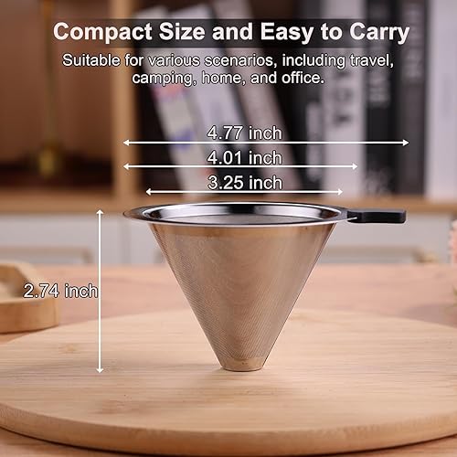 Miniatura 2 de CAMPINGLIFE - Gotero de café de tamaño pequeño, reutilizable, de acero inoxidable, para verter sobre la cafetera, colador de café, filtro de café de