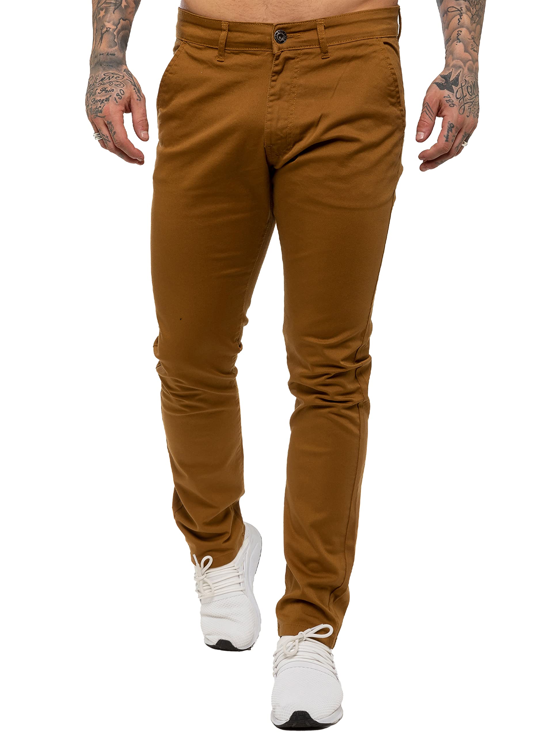 989Zé ENZO Mens Skinny Slim Fit Chinos Stretch Trousers Pants EZ348 TAN 30 Regular