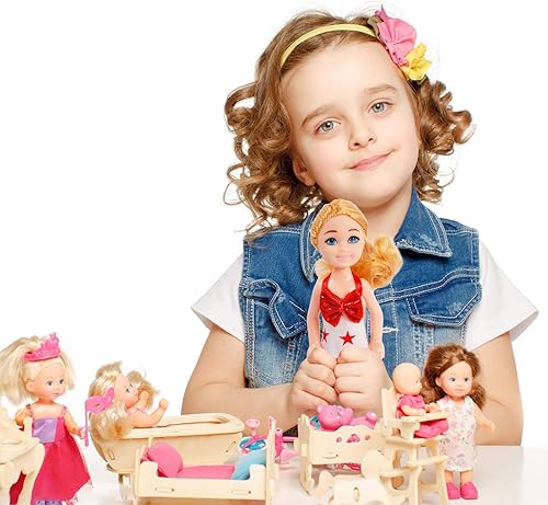 Vista 35 de ONEST 10 juegos de mini muñecas de 5 pulgadas con ropa de muñeca, trajes de fiesta para niños, accesorios para muñecas