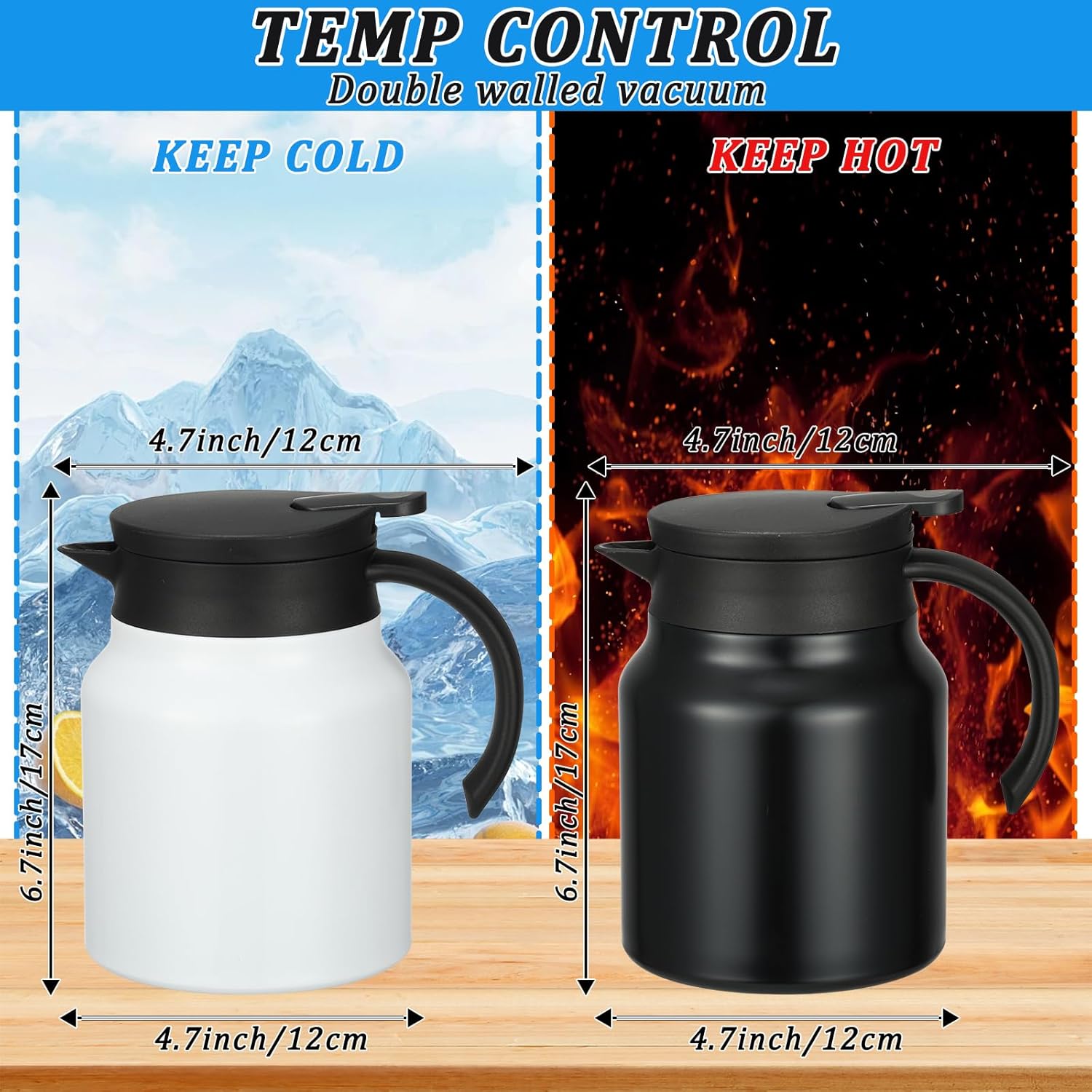 Small Thermal Coffee Carafe Stainless Steel Insulated Creamer Carafe Tea Pot 34Oz Insulation Pot (Black and White, 1000ML(34Oz))
