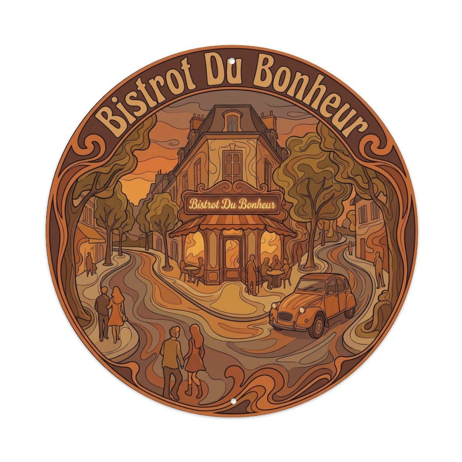 Bistrot Du Bonheur French Bistro Quote 1970s Travel Metal Tin Sign