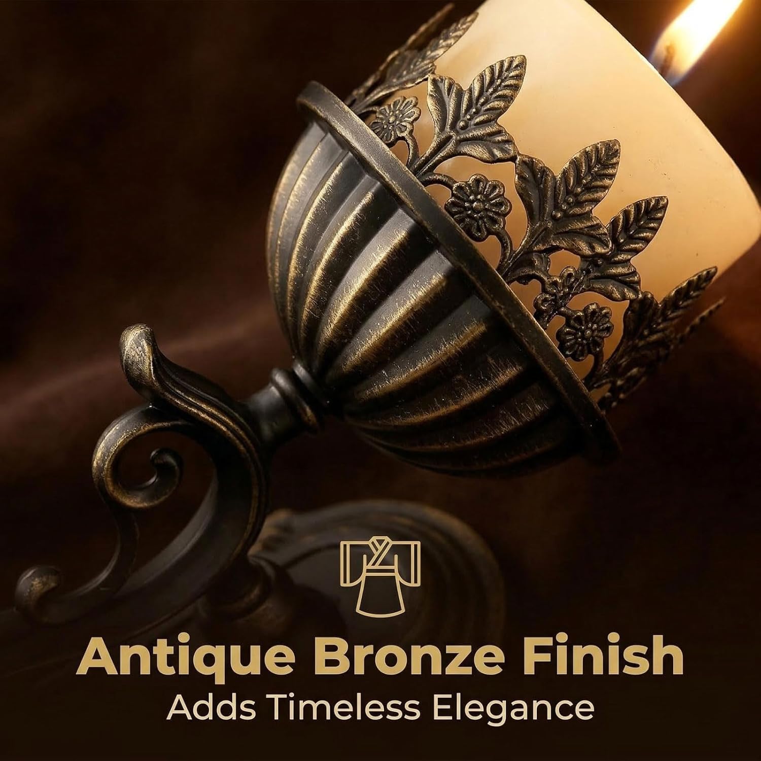 AIM & GGKK Wall Candle Holder Sconce, Set of 2 Vintage Metal Crown Design Wall Mounted Candle Holder for Pillar Candles, Antique Bronze Decorative Wall Sconce for Living Room Hallway Entryway