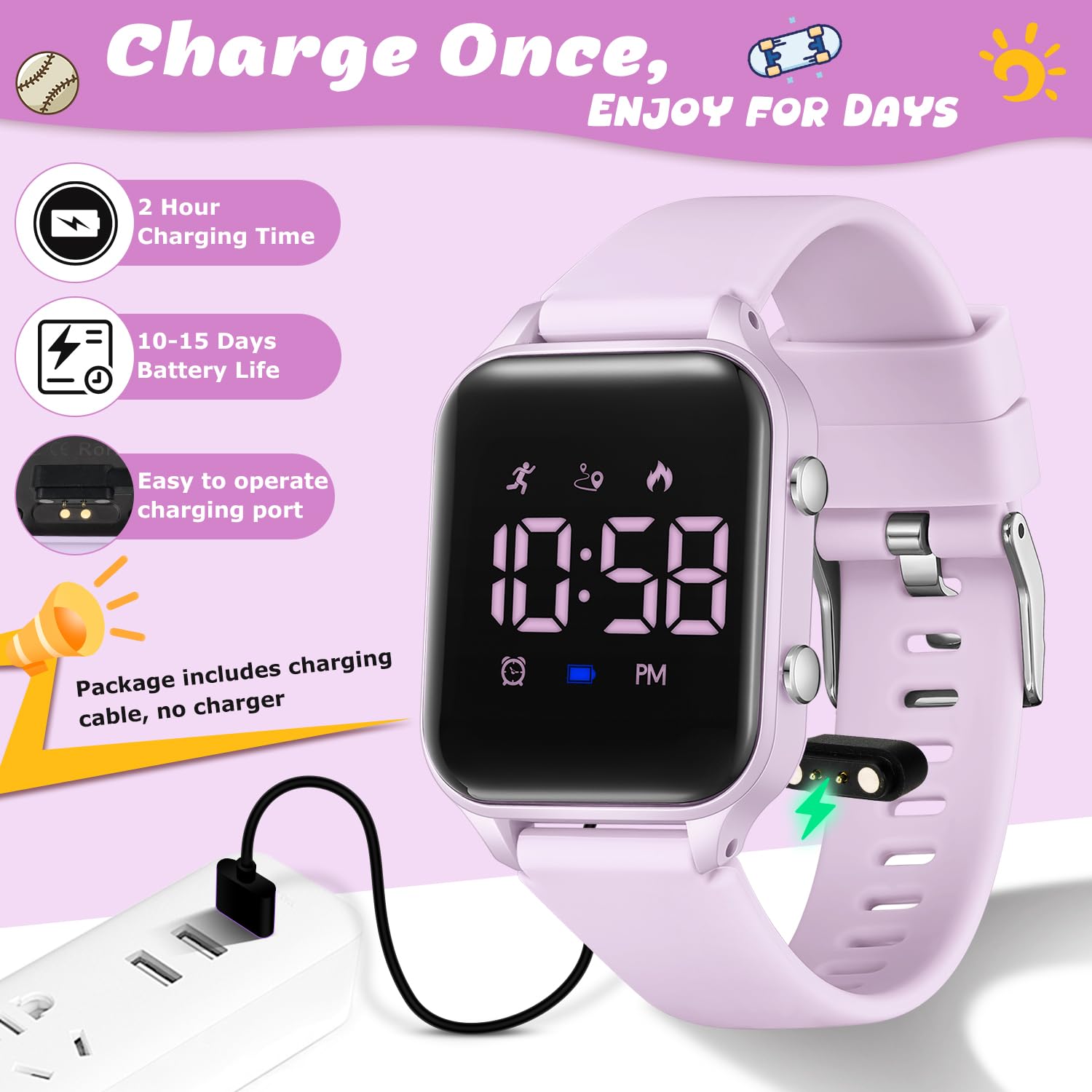 Timever Reloj digital para niños y niñas, color rosa y morado