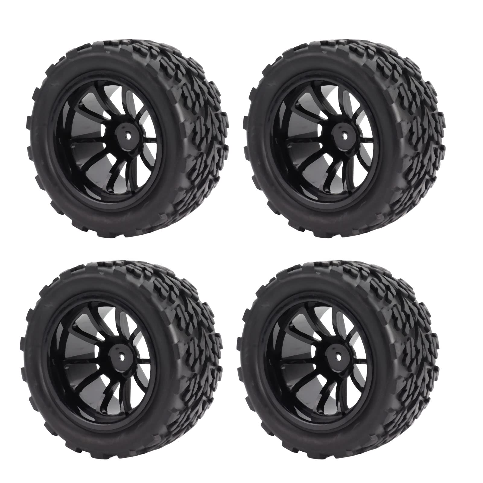 Socobeta Roues et Pneus RC 1/10, 4 Pièces RC Pneus de Voiture en Caoutchouc Noir RC Pneus et Roues Ensemble de Jantes Compatibles avec TRAXXAS Slash RC Short Course Truck 1/10