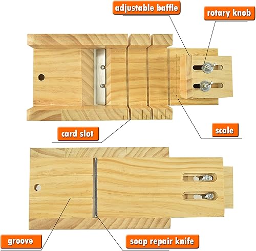 Miniatura 4 de Artcome Juego de cortador de jabón, función ajustable, molde de jabón de madera, cortador de pan con cortador ondulado y recto de acero inoxidable