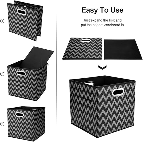 Miniatura 4 de QY-SC03-3 - Cajas de almacenamiento plegables de 13 x 13 x 13 pulgadas, cubos de almacenamiento de tela, cubos negros, cubos de almacenamiento con
