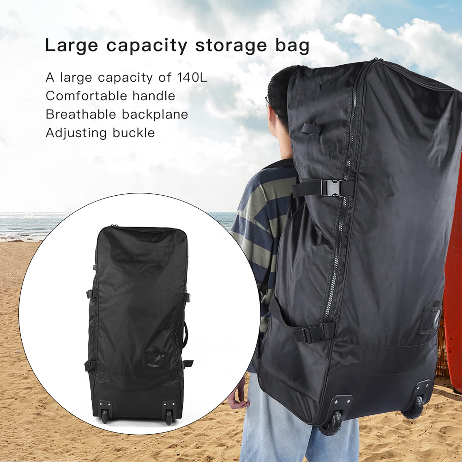 Tragetasche, 140 l Rollsack, Polyester-Reißverschlusstasche für Surfer, Kajakfahrer, Skateboard-Fahrer, Surfbrett-Aufbewahrung, Transportzubehör