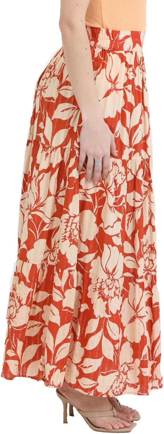 Angie Womens Women's Printed Maxi Tiered Skirt with Slit - Image 4
