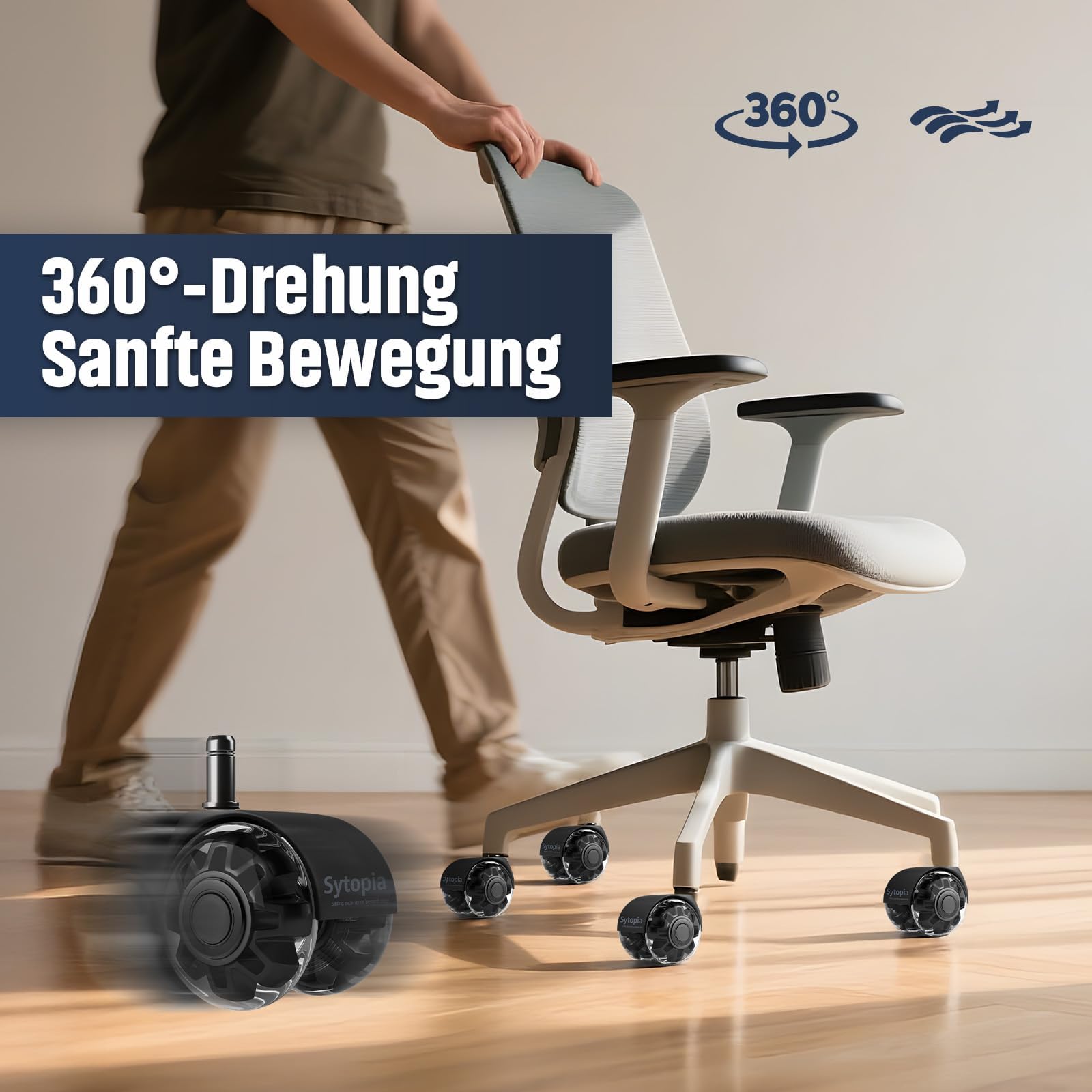 Sytopia Ruedas para silla de oficina con vástago de 10mm x 22mm, juego de 5 ruedas para sillas de oficina IKEA, ruedas para suelo duro para reemplazar ruedas de silla, alfombrilla protectora de suelo
