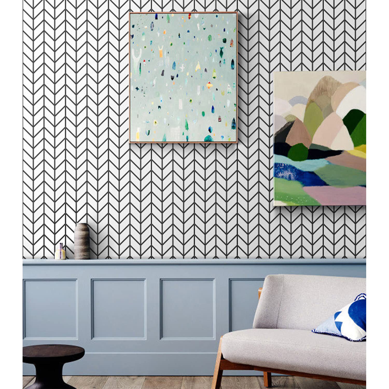 Papier peint latex herringbone géométrique simple pour masquer défauts mur et meuble