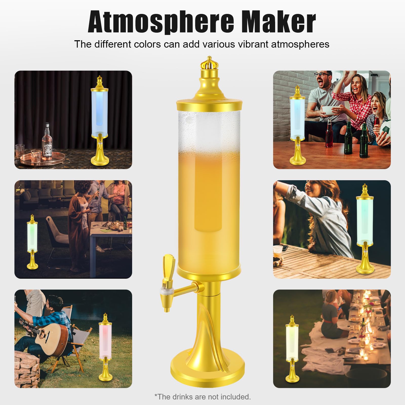 Distributeur de bière 3 l - Distributeur de boisson froide avec éclairage LED et colonne de glace - Pour bar et fête - Transparent et léger - 1,15 kg