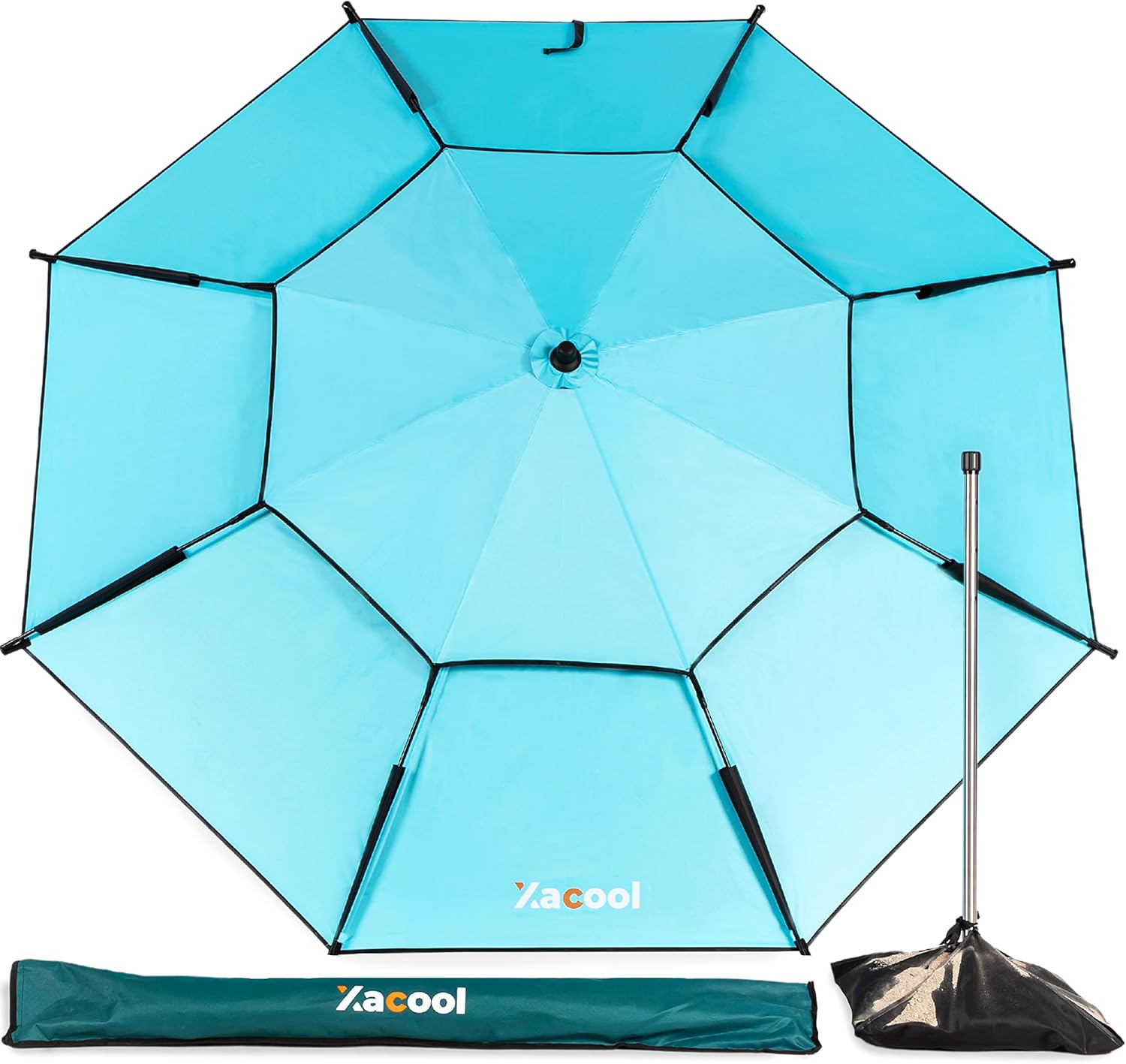 Xacool Beach Umbrella with Sand Bags and Anchor, Large Portable Beach Umbrellas, Best Sun UV Protection, Heavy Duty and Wind Resistant 6.5ft Blue