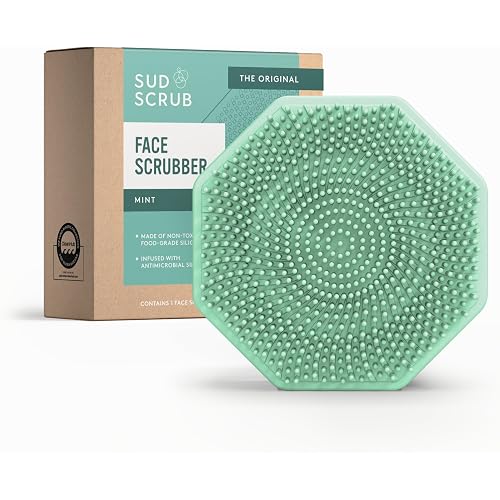 Sud Scrub® Antimicrobial Silicone Face Scrubber, 1 Pack, Gentle Face Exfoliator for Sensitive Skin, Eco Friendly Facial Cleansing Brush, Exfoliating Face Brush for Men and Women (Mint)