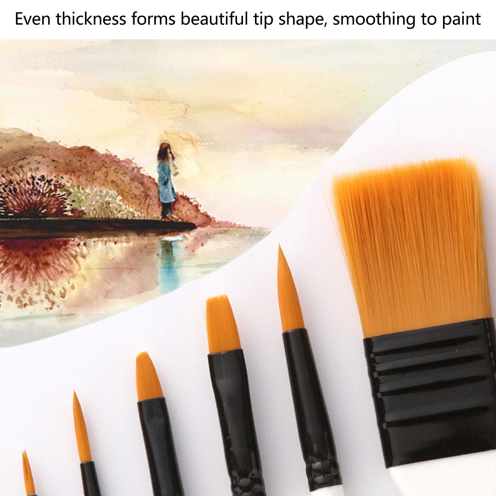 Juego de 10 Pinceles de Pintura con de Aluminio y de Madera de Pelo de Nailon Dorado con Bolsa para Gouache Acrílico, Pinceles para Pintura Al óleo, Tamaños Surtidos, Fácil