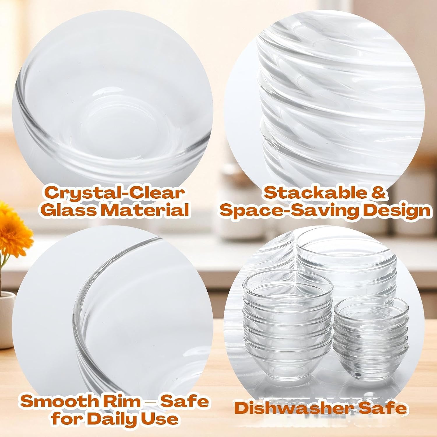 LemonRoad 20 Pcs Glass Prep Bowls Sets 4 Sizes 1.5/2.5/4.5/8.5 oz Cooking Clear Small Prep Pinch Bowls Mini Stackable for Toppings, Kitchen, Salt, Spices, Dipping, Baking & Meal