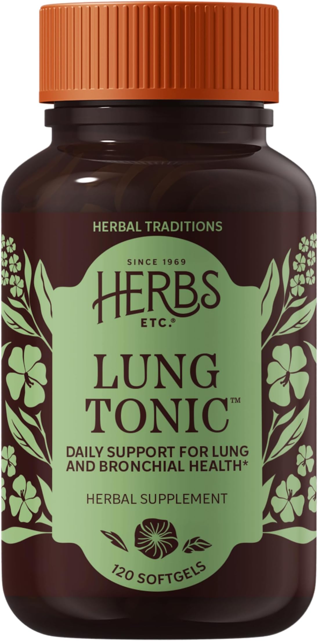 Herbs Etc. Lung Tonic Softgels - Herbal Supplement for Clear Breathing & Overall Respiratory Health - Mullein Leaf, Horehound Herb & Grindelia Flower - 120 Count (120 Servings)