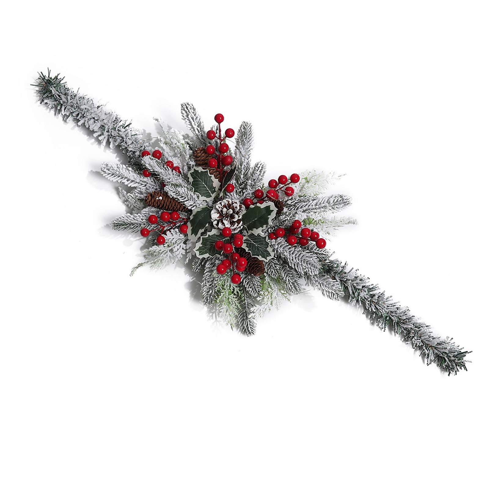 MISNODE Christmas Mailbox Swag, Holiday Pride Christmas Mailbox Swag with Snowy Pinecones, Silver Leaves and Red Berry Accents, Christmas Mailbox Swag Decorations with Light