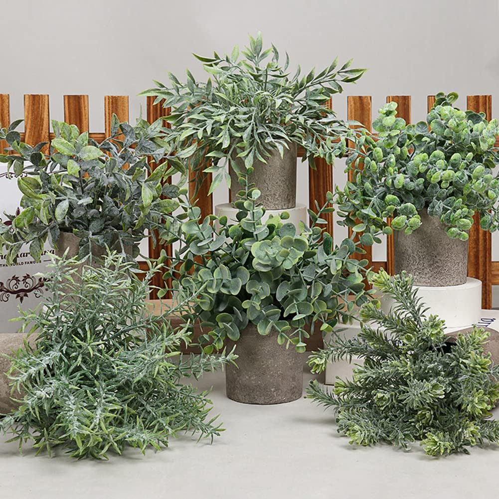 Mini potplant kunstmatige planten zoals echt, kunstplanten klein met pot eucalyptus rozemarijn vetplanten kamerplanten kunstmatige planten tafeldecoratie voor indoor huis balkon kantoor 8cmx8cmx20cm