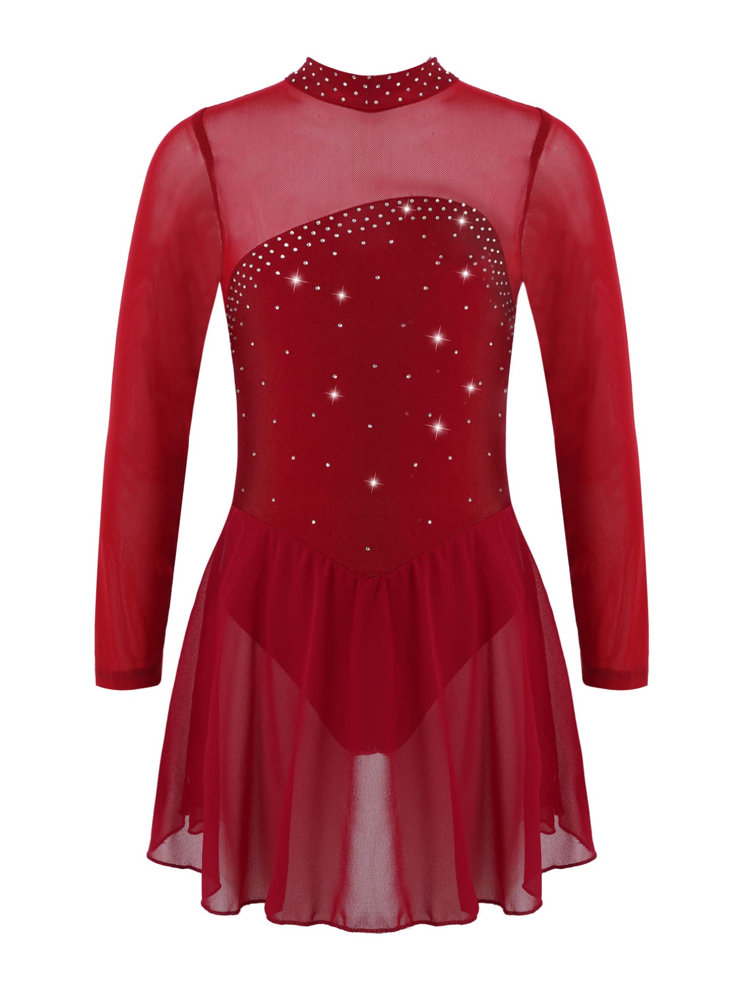 MSemis Vestido Patinaje de Manga Larga para Niña Leotardos de Danza Maillot con Falda Gimnasia Rítmica con Pedrería Brillante Disfraz de Bailarina 4-16 Años — view 12