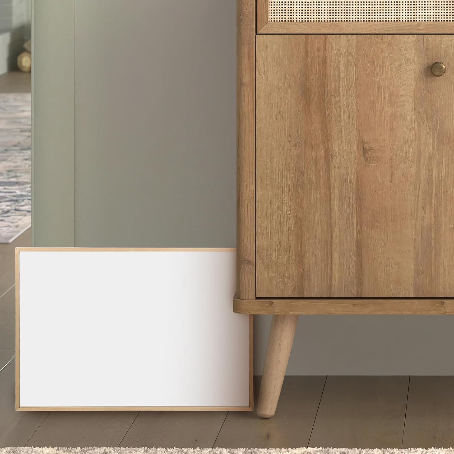 FUOYLOO Floor Standing Mirror for Trying Shoes and Dressing, Gold Aluminum Frame, Multi-Functional HD Vanity Mirror for Entryway, Bedroom, and Retail Shoe Store Use