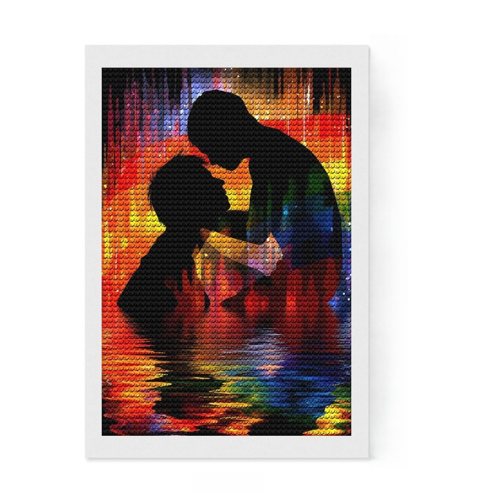 Junmoney Silhouettes in Rainbow Water 5D Diamond Painting Kit 8"x12", Vintage Style Decor, Boho Decor, Handmade Wall Decor, Artistic Hobby