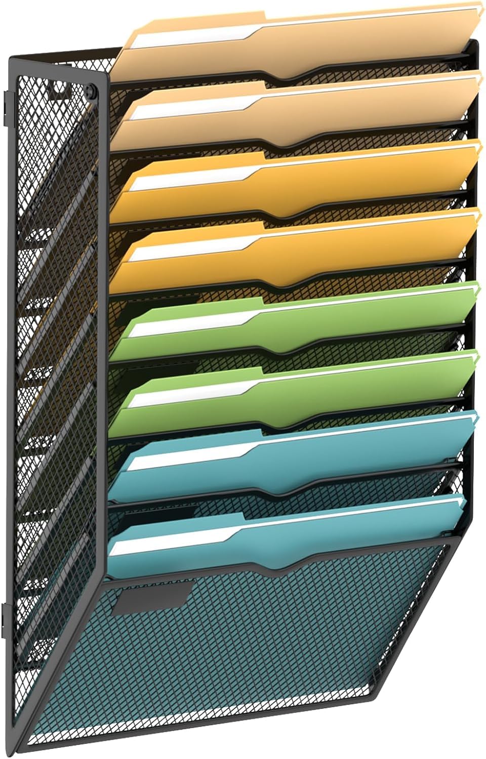 SUPEASY Wall File Organiser, 8 Tier Hanging File Holder, Mail Organiser Wall Mounted for Papers Folders Clipboard Magazine, Office Cubicle Organization & Storage, Assembly Needed, Mesh Black