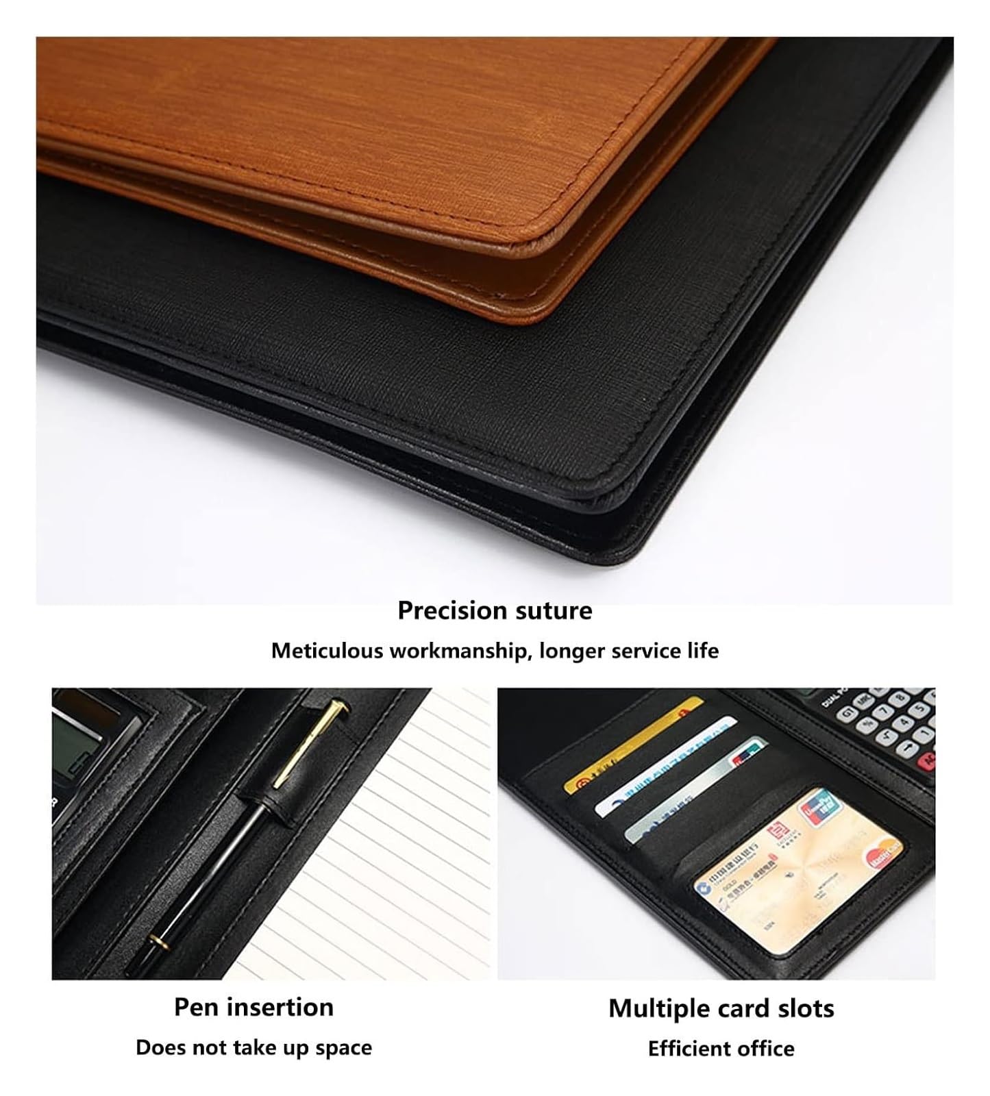 Raccoglitore Portfolio, Raccoglitore assegni aziendali, Raccoglitore ad Anelli Portfolio padfolio A4 con Cartella in Pelle Organizer for Documenti aziendali Senza calcolatrice Blu