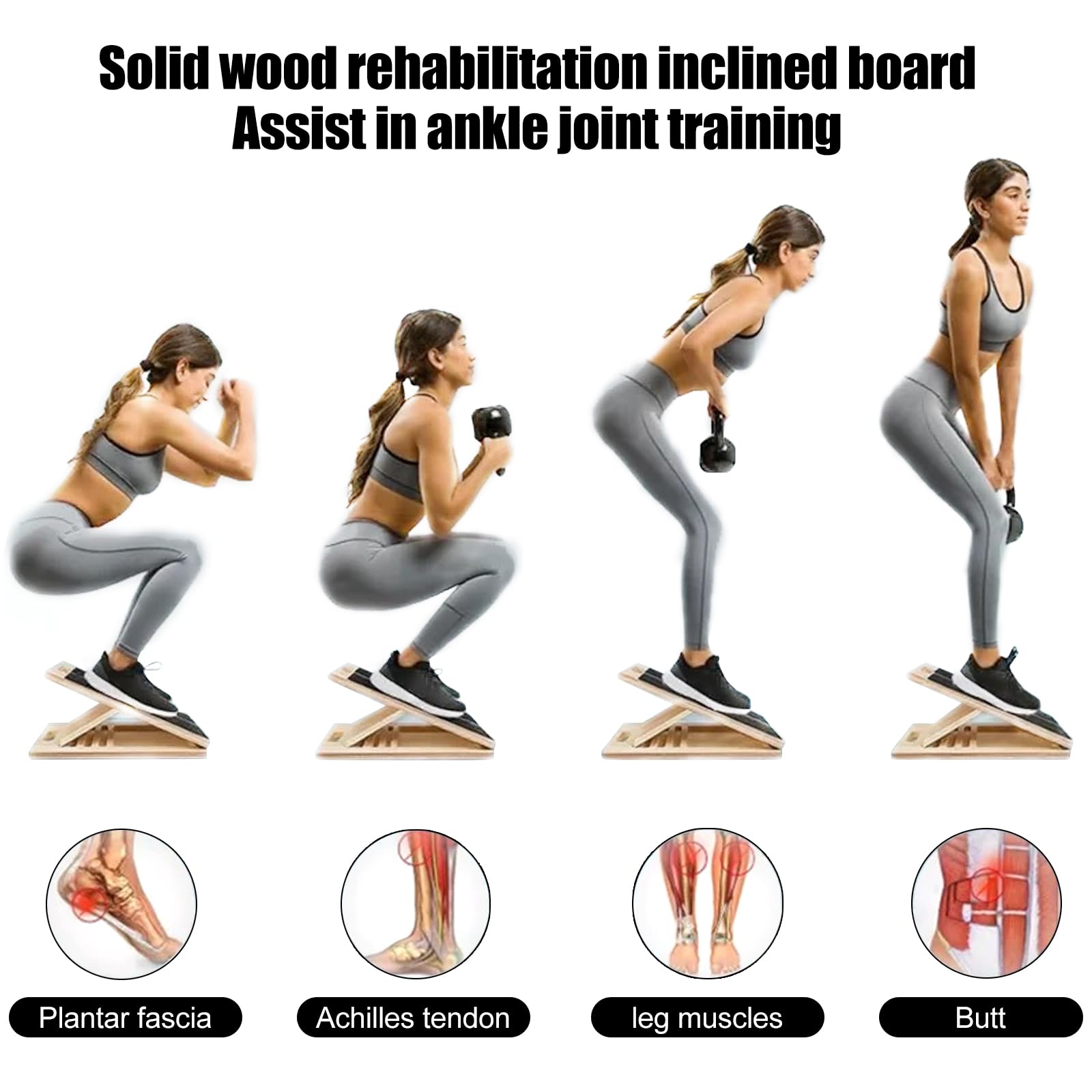 Balance Board e tavola inclinata in legno, allungabile per fisioterapia, allenamento di equilibrio, spessore 1,8 cm, per squat, allungamento muscolare, yoga, allenamento