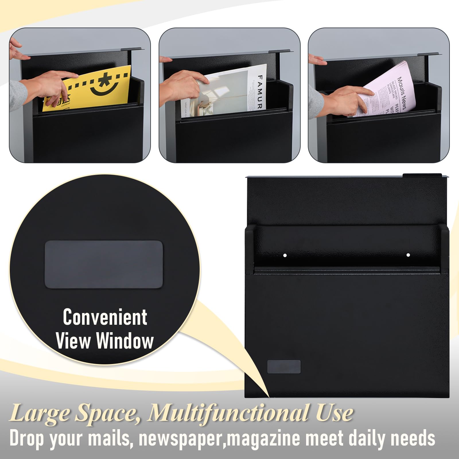 Michelino Boîte Aux Lettres Murale à Suspendre En Acier Inoxydable Boite Aux Lettres Murale En Rouleau De Journaux Argent Zwart