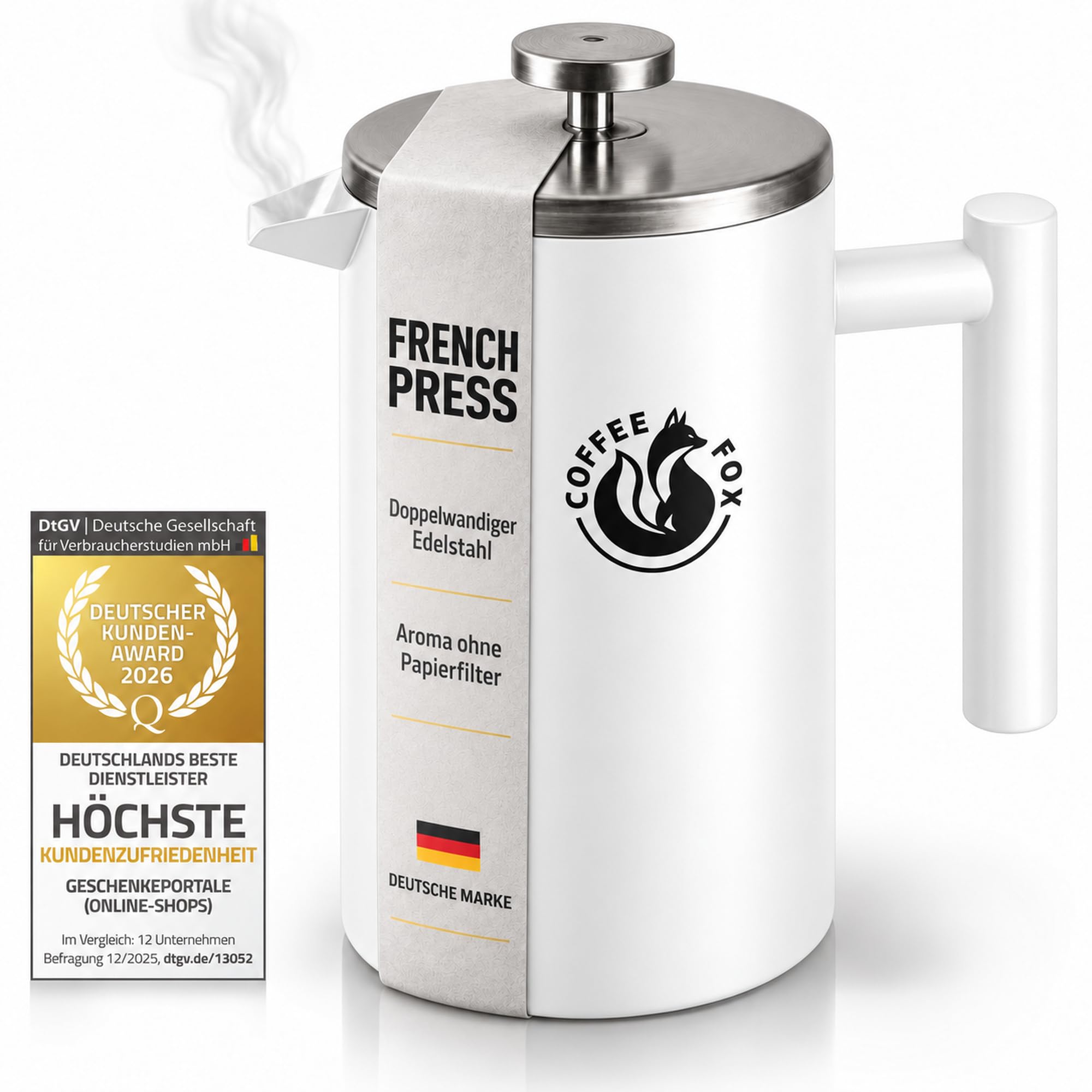COFFEE FOX® French Press 1 Liter – Thermo Kaffeebereiter aus Edelstahl