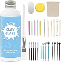 EIGTWEN 100ml Gloss Air Dry Clay Glaze & 29pc Sculpting Tools Kit - Waterproof Varnish Protects Crafts from Cracks & Wear