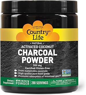 Country Life Activated Coconut Charcoal 500 mg Powder 280 Servings, 5 oz (141.7 g)